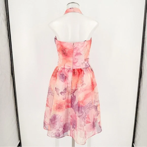 David Meister Floral Organza Halter Dress